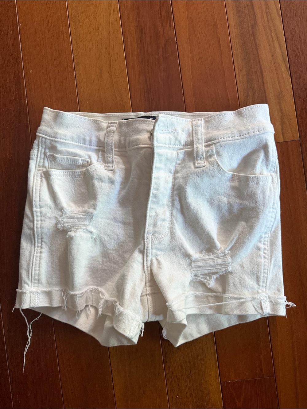 Hollister White Distressed Denim Shorts